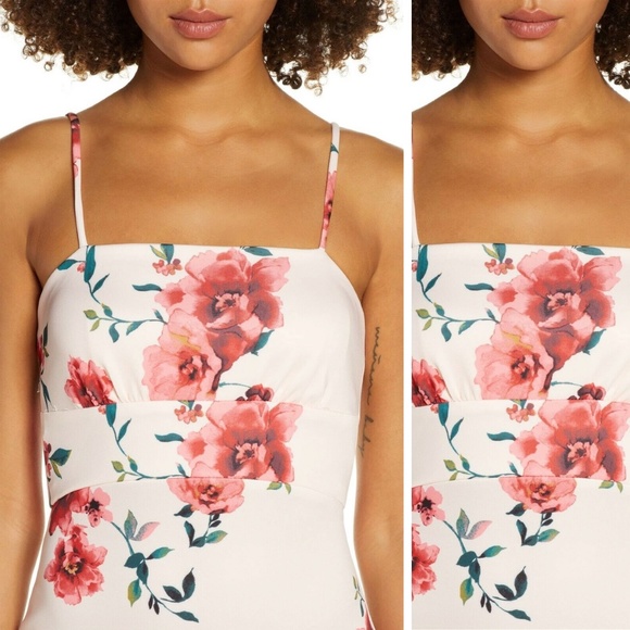 Juniors Sequin Hearts Pink Floral Print Open Back - Picture 7 of 7